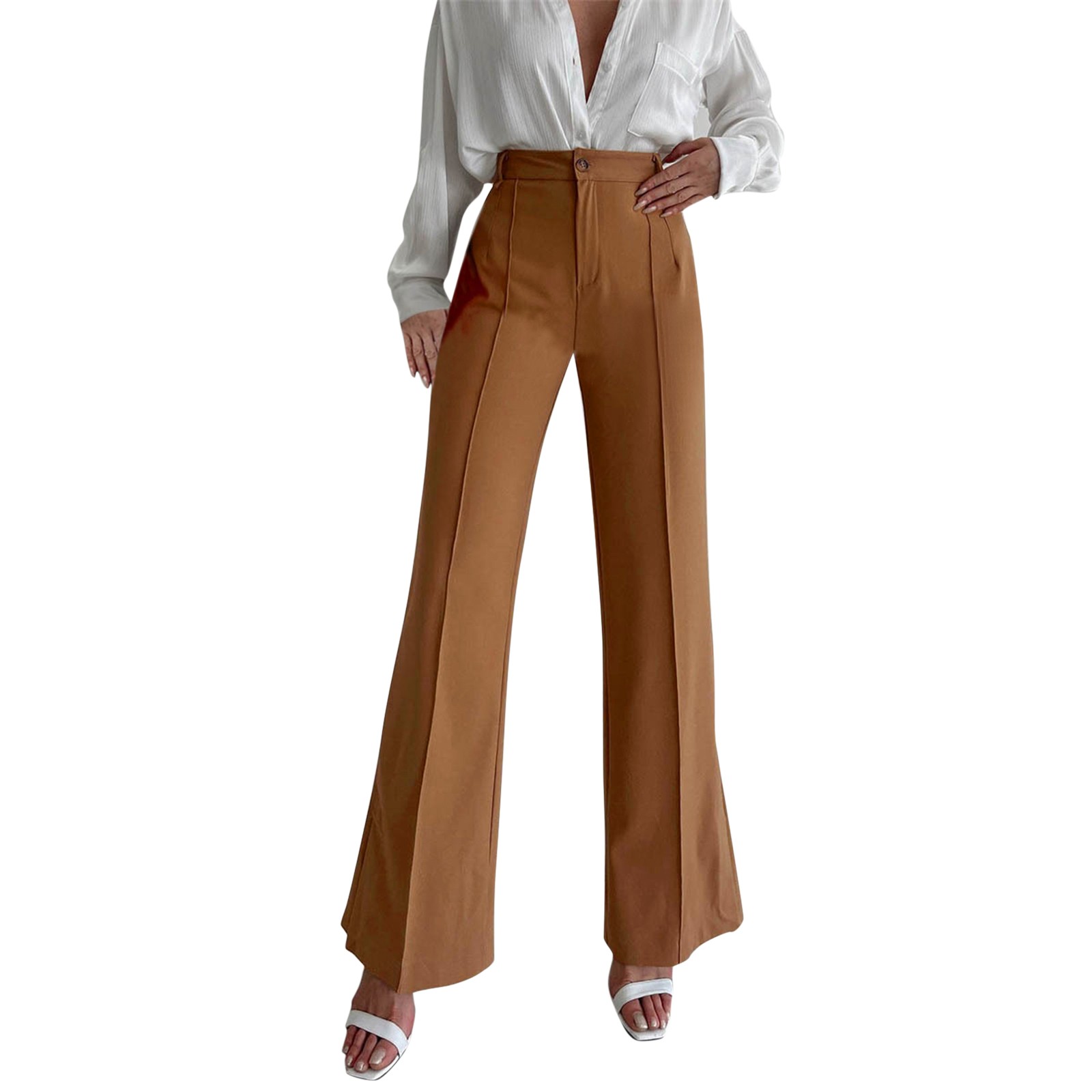 Pantalones holgados informales para mujer: pantalones rectos con abertura, cintura elástica, tallas S-L